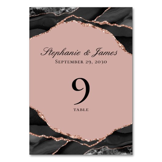 エレガントバラゴールドフォイル白黒アゲ結婚ート テーブルナンバー (正面)