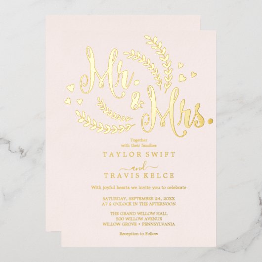 エレガントバラゴールドフォイル赤面結婚ズ 箔招待状 (正面/裏面)