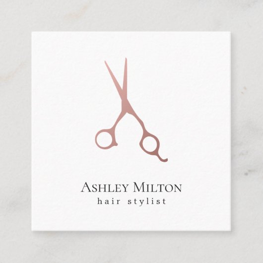 エレガントバラシンプル金ゴールドはさみ美容師 スクエア名刺 (正面)