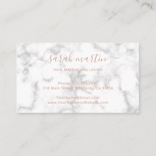 エレガントバラシンプル金ゴールド大理石ラッシュアフターケア 名刺 (裏面)