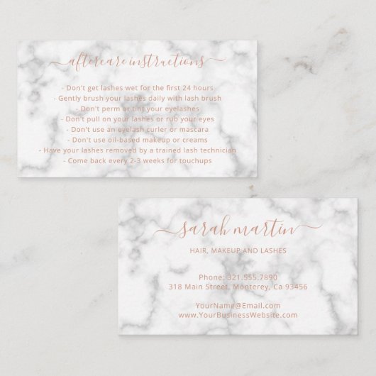 エレガントバラシンプル金ゴールド大理石ラッシュアフターケア 名刺 (正面/裏面)