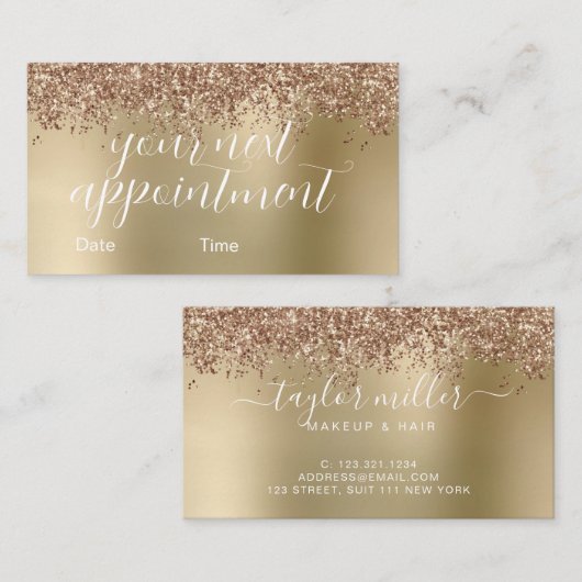エレガントバラスタイリッシュ金ゴールドグリッターメイク&ヘア 予約カード (正面/裏面)