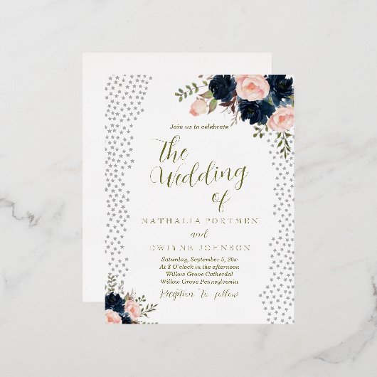 エレガントバラスター結婚式招待状 箔シーズンポストカード (正面/裏面)