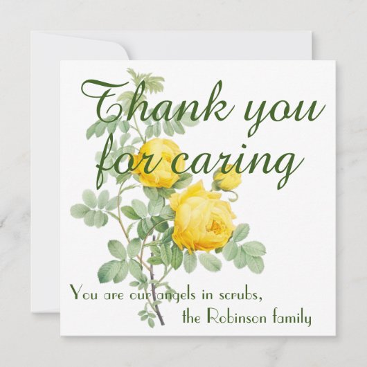 エレガントバラパーソナライズされたナースサンキューカード (正面)