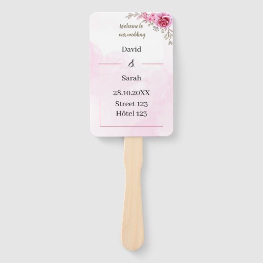 エレガントバラパーソナライズされた結婚式 プログラム ハンドファン (正面)