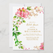 エレガントバラピンクウォーターカラーフローラブライダルシャワー 招待状 (正面)