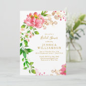 エレガントバラピンクウォーターカラーフローラブライダルシャワー 招待状 (スタンド正面)