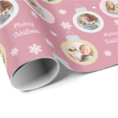 エレガントバラピンクフォトオーナメントカスタムクリスマス ラッピングペーパー (ロールコーナー)