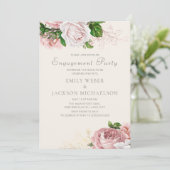 エレガントバラピンクフローラクリーム婚約パーティ 招待状 (スタンド正面)