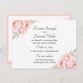 エレガントバラピンクフローラ結婚たった今結婚しましたアンノ 案内ポストカード