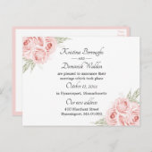 エレガントバラピンクフローラ結婚たった今結婚しましたアンノ 案内ポストカード (正面/裏面)