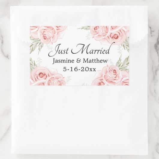 エレガントバラピンクフローラ結婚たった今結婚しましたクラス 長方形シール (バッグ)