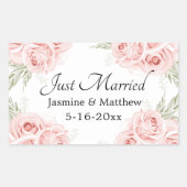 エレガントバラピンクフローラ結婚たった今結婚しましたクラス 長方形シール (正面)