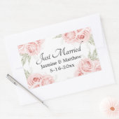 エレガントバラピンクフローラ結婚たった今結婚しましたクラス 長方形シール (封筒)