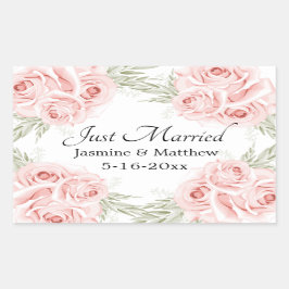 エレガントバラピンクフローラ結婚たった今結婚しましたクラス 長方形シール