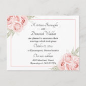 エレガントバラピンクフローラ結婚たった今結婚しました 案内ポストカード (正面)