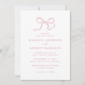 エレガントバラピンクボウフォト結婚ズ 招待状 (正面)