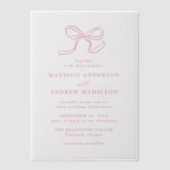 エレガントバラピンクボー結婚ズ ベラム紙招待状 (正面)