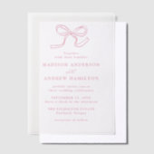 エレガントバラピンクボー結婚ズ ベラム紙招待状 (オフセット)