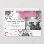 エレガントバラピンク灰色DIYフォトヒマワリパーティー 招待状 (正面)