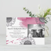 エレガントバラピンク灰色DIYフォトヒマワリパーティー 招待状 (スタンド正面)