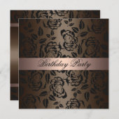 エレガントバラピンク&ブラウン誕生日招待状 招待状 (正面/裏面)