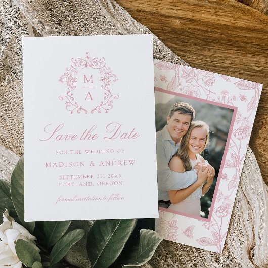 エレガントバラピンクChinoiserieフローラ結婚写真 セーブザデート