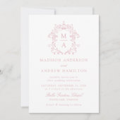 エレガントバラピンクChinoiserieフローラ結婚写真 招待状 (正面)