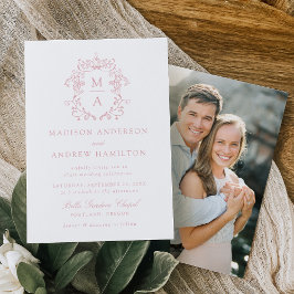 エレガントバラピンクChinoiserieフローラ結婚写真 招待状