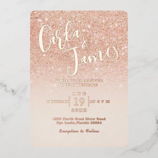 エレガントバラフェイクグリッターシ結婚ック 箔招待状 (正面)