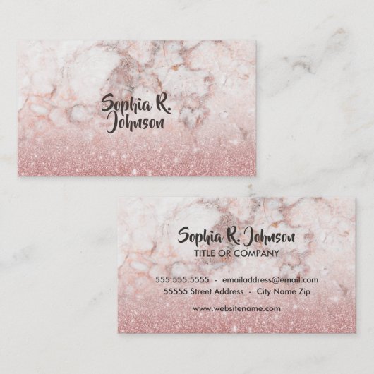 エレガントバラフェイク金ゴールドグリッター白大理石 名刺 (正面/裏面)