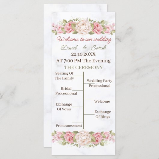 エレガントバラフラワーカスタマイズ結婚式 プログラム (正面/裏面)