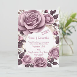 エレガントバラフレームテンプレート結婚式招待状 招待状