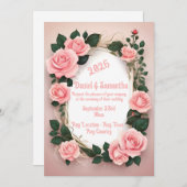 エレガントバラフレームテンプレート結婚式招待状 招待状 (正面/裏面)