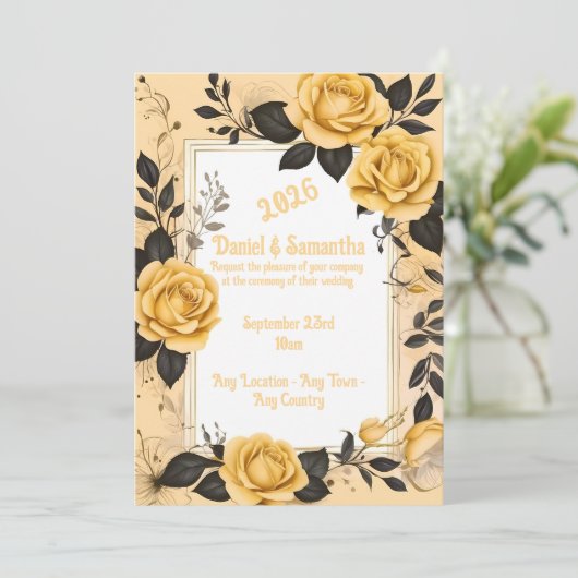 エレガントバラフレームテンプレート結婚式招待状 招待状 (スタンド正面)