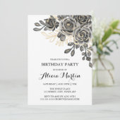 エレガントバラフローラブラック&金ゴールドバースデーパーティー 招待状 (スタンド正面)