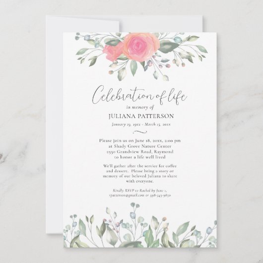 エレガントバラフローラ写真お祝いの生活 招待状 (正面)