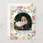 エレガントバラフローラ写真卒業招待状 ポストカード (正面/裏面)