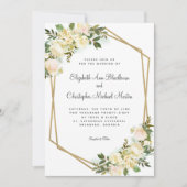 エレガントバラフローラ結婚金ゴールド幾何学白 招待状 (正面)