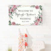 エレガントバラフローラ緑の金ゴールド結婚の背景 横断幕 (インサイチュ)