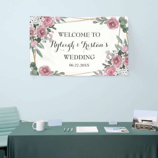 エレガントバラフローラ緑の金ゴールド結婚の背景 横断幕 (トレードショー)