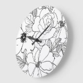 エレガントバラフローラ線スケッチデザイン ラージ壁時計 (傾斜)