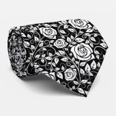 エレガントバラフローラ葉パターン白黒 ネクタイ (ロール)