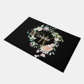 エレガントバラフローラ金ゴールドスクリプトMonogram Black ドアマット (アングル)