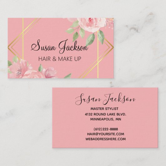 エレガントバラフローラ金ゴールド縁取り名刺 名刺 (正面/裏面)