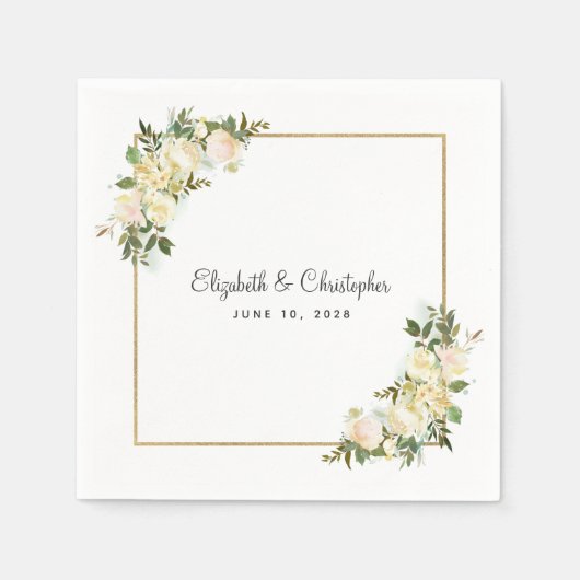 エレガントバラフローラ金属金ゴールド結婚デコール スタンダードカクテルナプキン (正面)