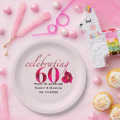 エレガントバラフローラ60周年記念日の日付 ペーパープレート (パーティー)