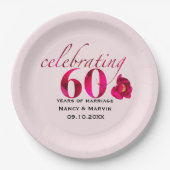 エレガントバラフローラ60周年記念日の日付 ペーパープレート (正面)
