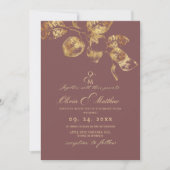 エレガントバラブラウン金ゴールド結婚ズ 招待状 (正面)