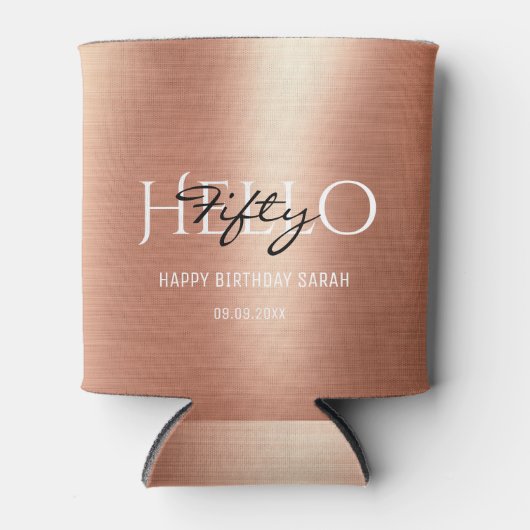 エレガントバラミニマル金ゴールドこんにちは50誕生日パーティー 缶クーラー (正面)